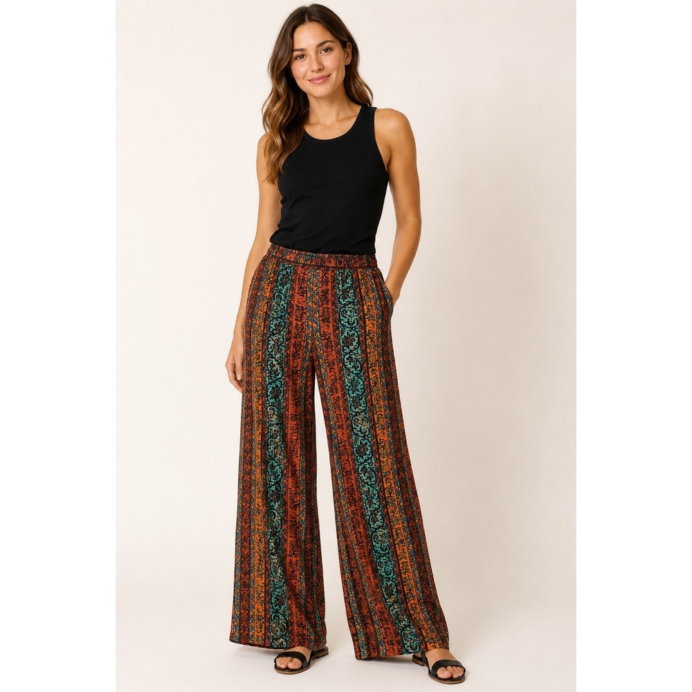 Philosophy Republic Women's S Boho Tribal Print Pull-On Wide Leg Pants